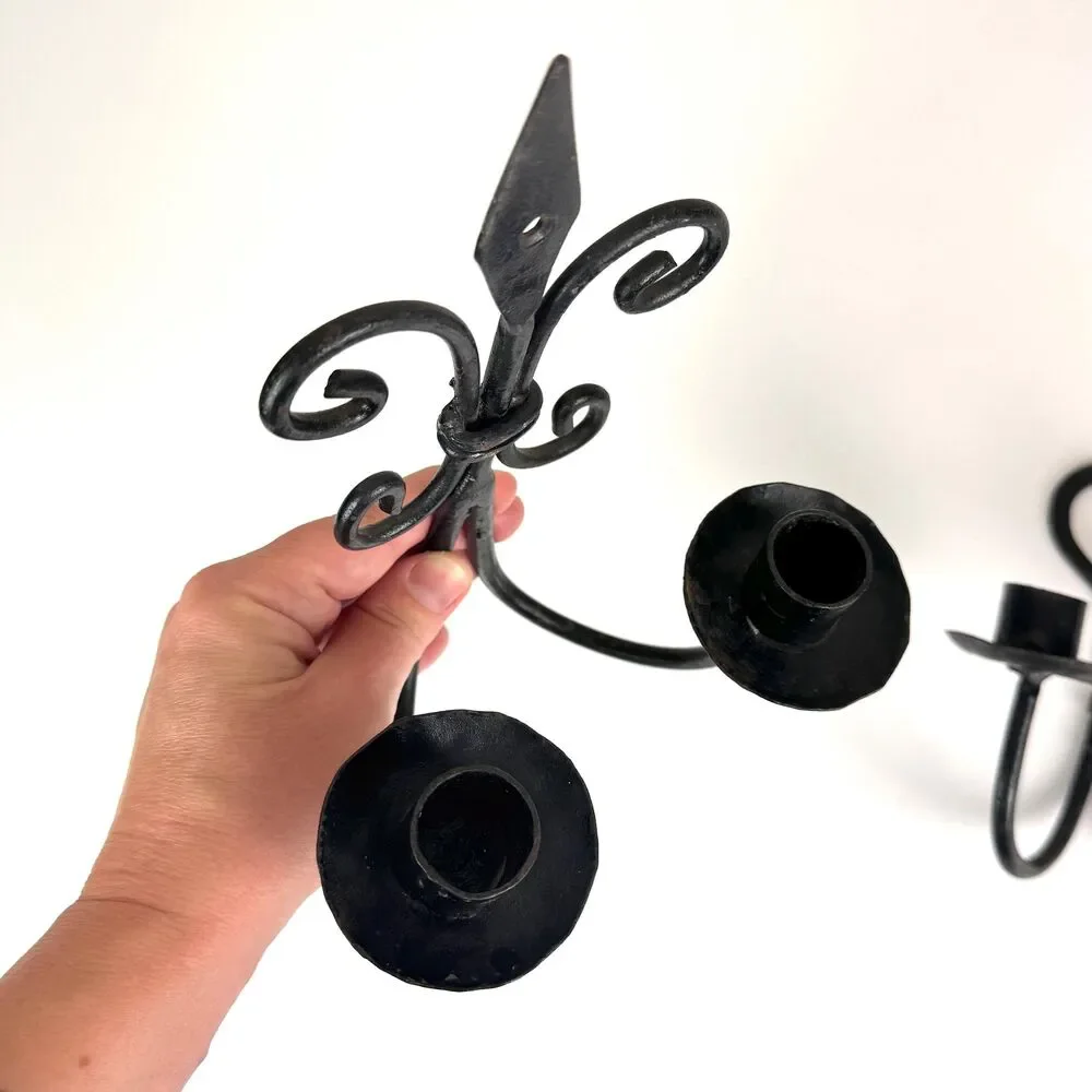 Vintage Wrought Iron Candle Sconces / Whimsigoth Candle Holders / Moody Decor